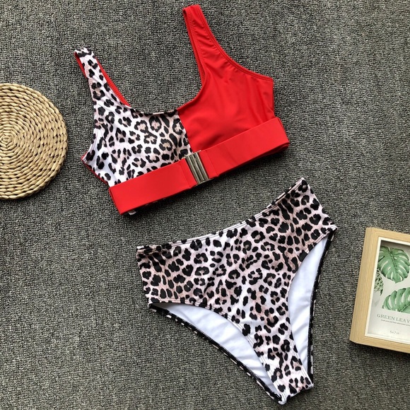 Red leopard print bikini set sw109 - Picture 3 of 5